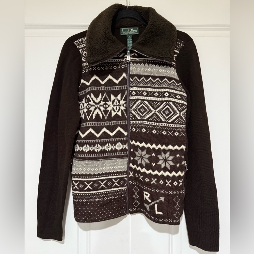 Lauren Ralph Lauren Active Zip-Up Brown Cardigan - Size M